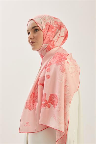 KEHRİBAR PAMUK İPEK ŞAL 70*190 CM - NAR ÇİÇEĞİ