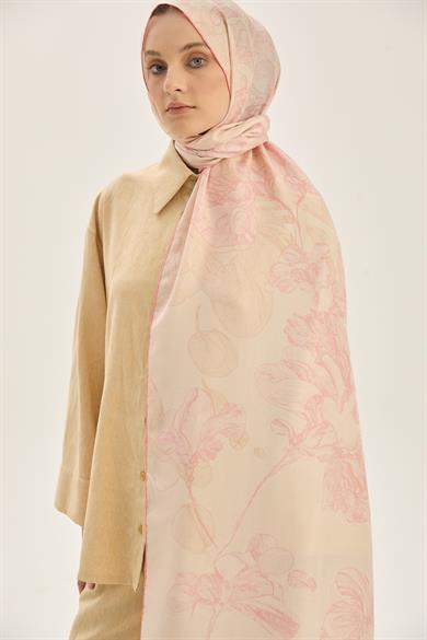 KEHRİBAR PAMUK İPEK ŞAL 70*190 CM - PUDRA PEMBE