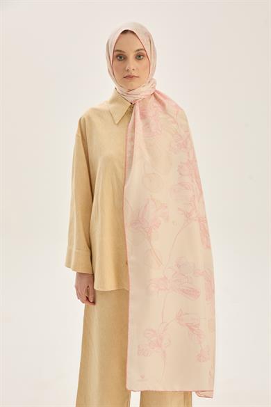KEHRİBAR PAMUK İPEK ŞAL 70*190 CM - PUDRA PEMBE