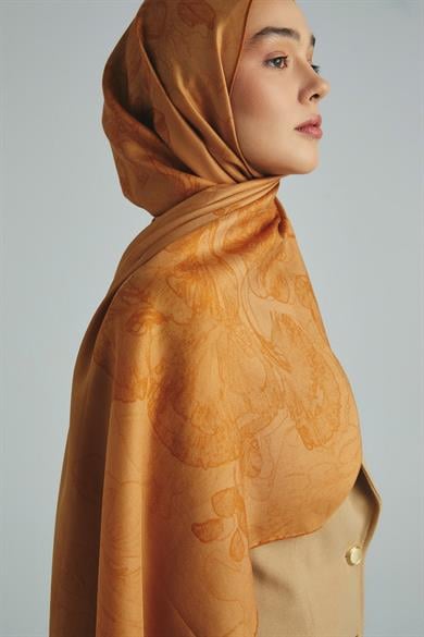 KEHRİBAR PAMUK İPEK ŞAL 70*190 CM - TABA