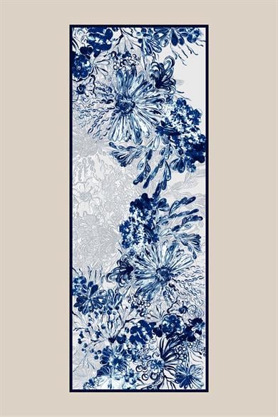 KORAL KREP İPEK ŞAL 70*190 CM - MAVİ