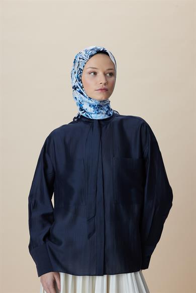 KORAL MULBERRY İPEK EŞARP 90*90 CM - MAVİ