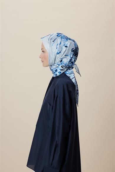 KORAL MULBERRY İPEK EŞARP 90*90 CM - MAVİ
