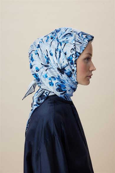 KORAL MULBERRY İPEK EŞARP 90*90 CM - MAVİ