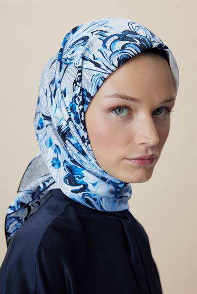 KORAL MULBERRY İPEK EŞARP 90*90 CM - MAVİ