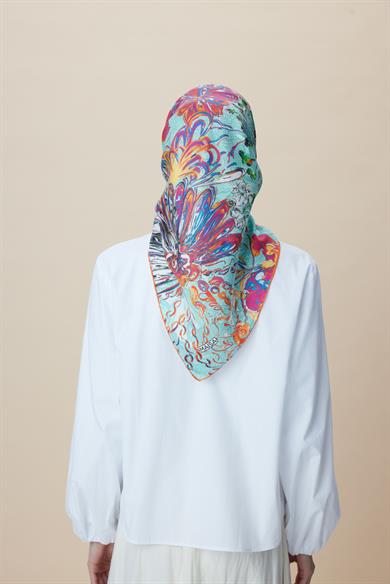 KORAL MULBERRY İPEK EŞARP 90*90 CM - TURKUAZ