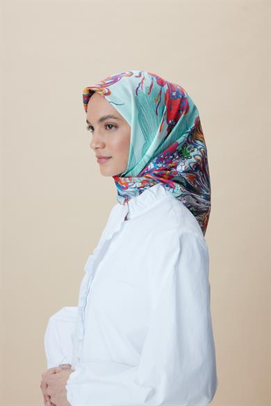 KORAL MULBERRY İPEK EŞARP 90*90 CM - TURKUAZ