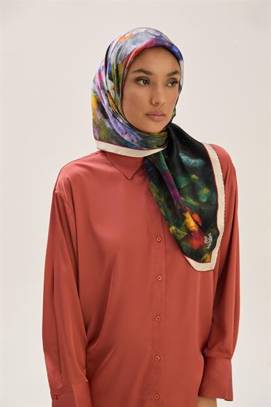 LADEN SURA İPEK EŞARP 90*90 CM - KAHVERENGİ