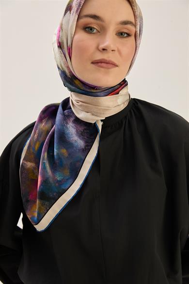 LADEN SURA İPEK EŞARP 90*90 CM - LACİVERT