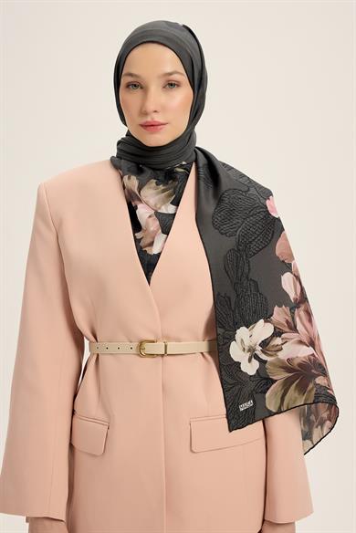 LAL PAMUK İPEK ŞAL 70*190 CM - FÜME