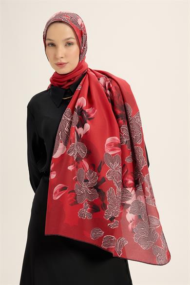 LAL PAMUK İPEK ŞAL 70*190 CM - KIRMIZI