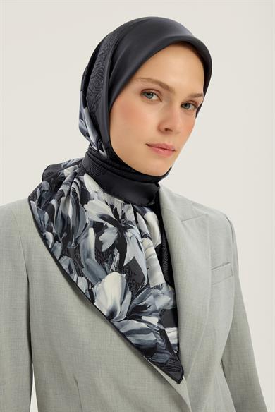 LAL TİVİL İPEK EŞARP 90*90 CM - ANTRASİT