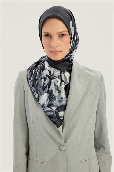 LAL TİVİL İPEK EŞARP 90*90 CM - ANTRASİT