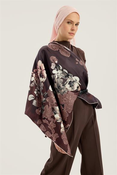 LAL TİVİL İPEK EŞARP 90*90 CM - BORDO