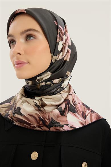 LAL TİVİL İPEK EŞARP 90*90 CM - FÜME