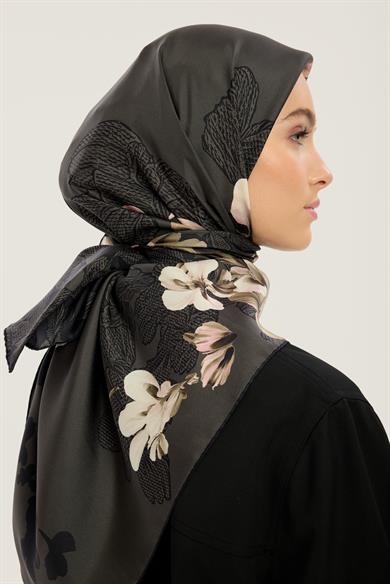 LAL TİVİL İPEK EŞARP 90*90 CM - FÜME