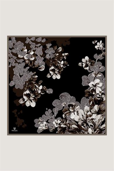 LAL TİVİL İPEK EŞARP 90*90 CM - KAHVERENGİ