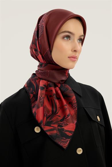 LAL TİVİL İPEK EŞARP 90*90 CM - KIRMIZI