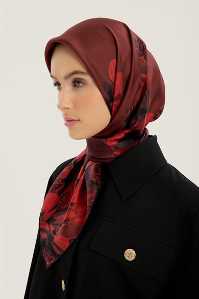LAL TİVİL İPEK EŞARP 90*90 CM - KIRMIZI