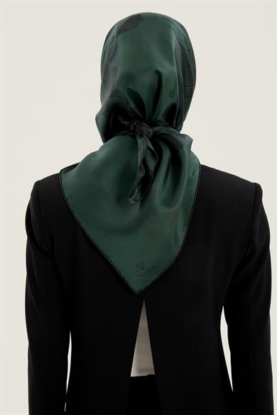 LAL TİVİL İPEK EŞARP 90*90 CM - KOYU YEŞİL