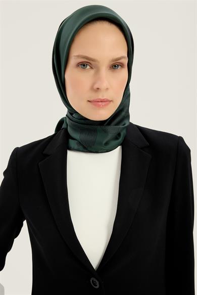 LAL TİVİL İPEK EŞARP 90*90 CM - KOYU YEŞİL