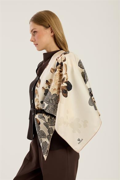 LAL TİVİL İPEK EŞARP 90*90 CM - KREM