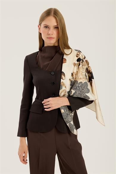 LAL TİVİL İPEK EŞARP 90*90 CM - KREM