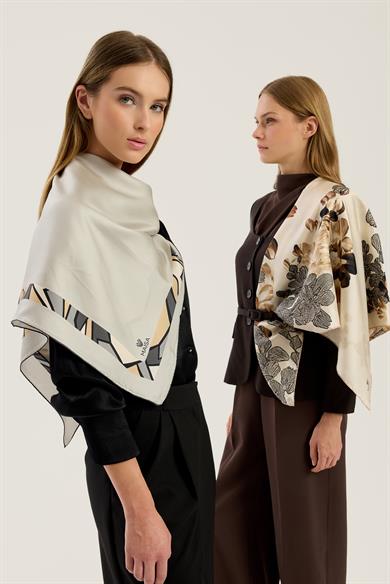 LAL TİVİL İPEK EŞARP 90*90 CM - KREM