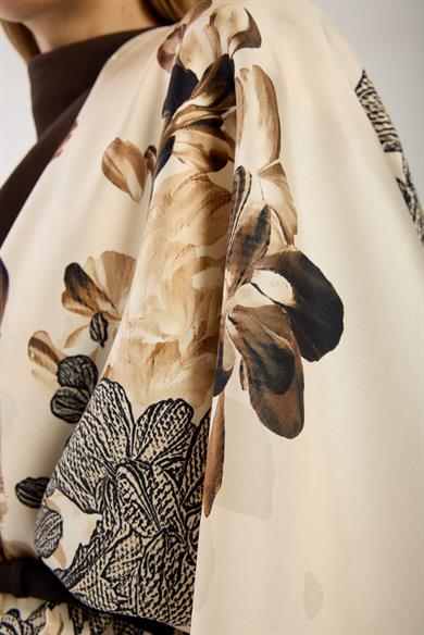 LAL TİVİL İPEK EŞARP 90*90 CM - KREM