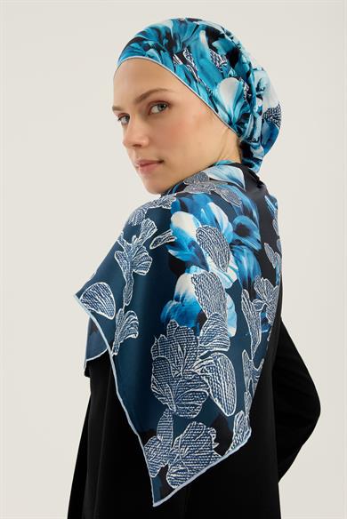 LAL TİVİL İPEK EŞARP 90*90 CM - LACİVERT