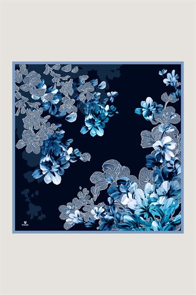 LAL TİVİL İPEK EŞARP 90*90 CM - LACİVERT