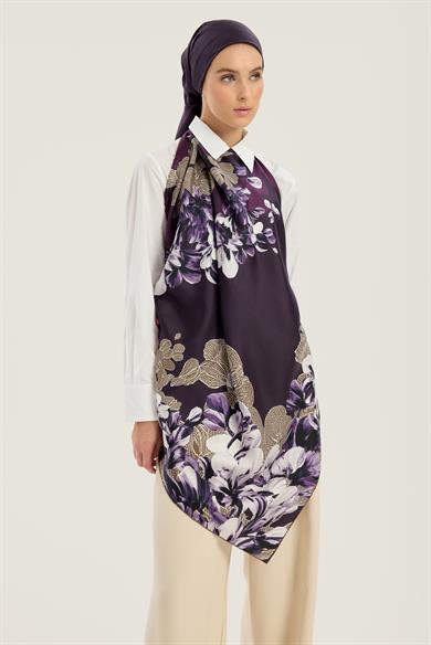 LAL TİVİL İPEK EŞARP 90*90 CM - MOR