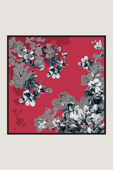 LAL TİVİL İPEK EŞARP 90*90 CM - NARÇİÇEĞİ