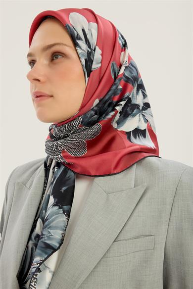 LAL TİVİL İPEK EŞARP 90*90 CM - NARÇİÇEĞİ