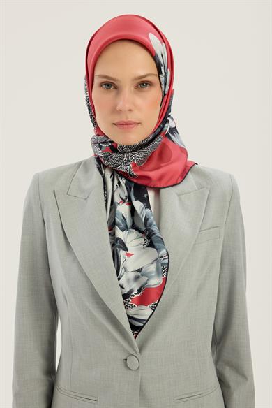 LAL TİVİL İPEK EŞARP 90*90 CM - NARÇİÇEĞİ