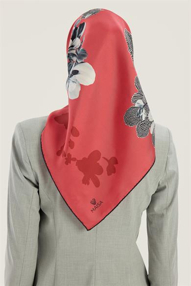 LAL TİVİL İPEK EŞARP 90*90 CM - NARÇİÇEĞİ