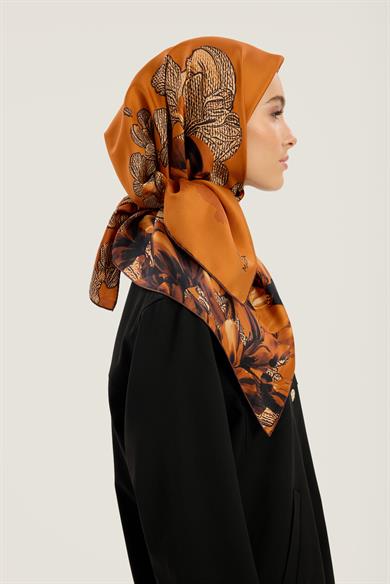LAL TİVİL İPEK EŞARP 90*90 CM - TURUNCU
