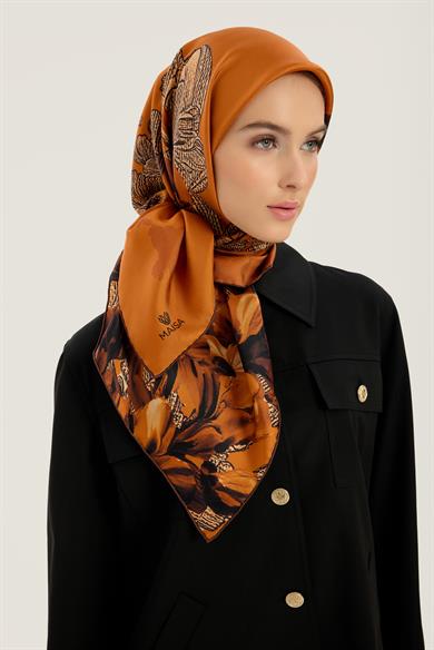 LAL TİVİL İPEK EŞARP 90*90 CM - TURUNCU