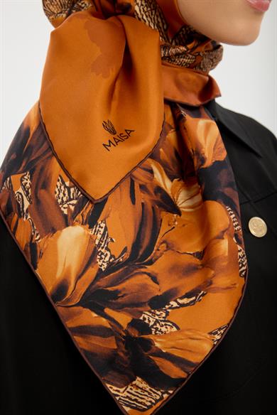 LAL TİVİL İPEK EŞARP 90*90 CM - TURUNCU