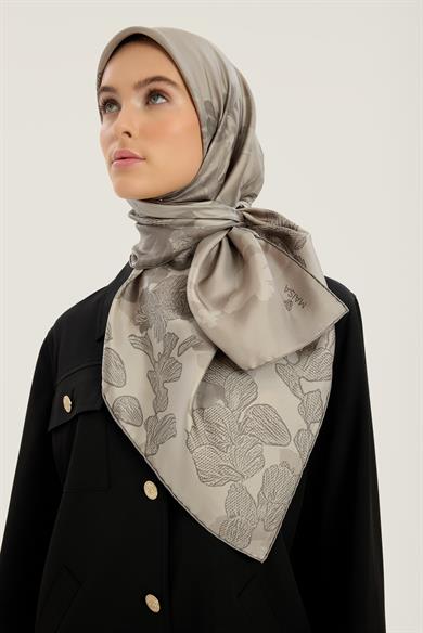 LAL TİVİL İPEK EŞARP 90*90 CM - VİZON
