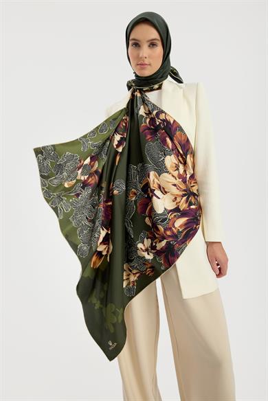 LAL TİVİL İPEK EŞARP 90*90 CM - YEŞİL