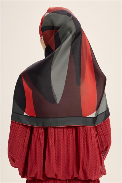 LALE TİVİL İPEK EŞARP 90*90 CM - BORDO