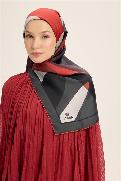 LALE TİVİL İPEK EŞARP 90*90 CM - BORDO