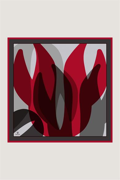 LALE TİVİL İPEK EŞARP 90*90 CM - BORDO