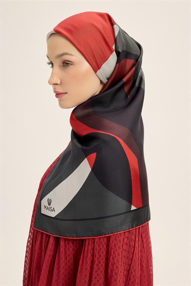 LALE TİVİL İPEK EŞARP 90*90 CM - BORDO