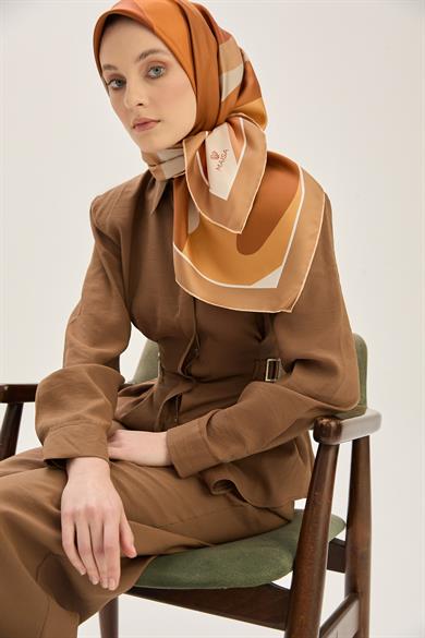 LALE TİVİL İPEK EŞARP 90*90 CM - CAMEL