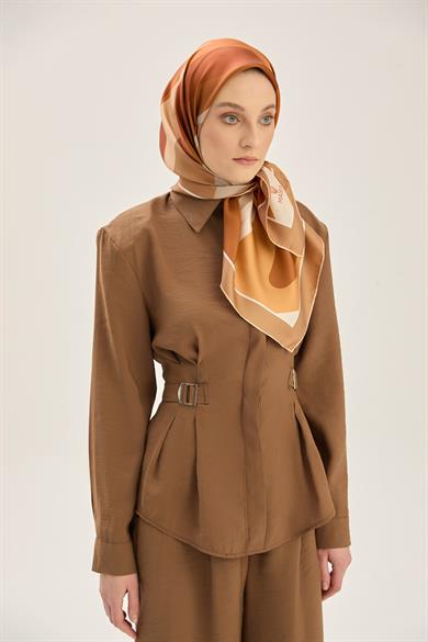LALE TİVİL İPEK EŞARP 90*90 CM - CAMEL
