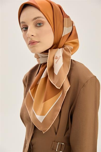 LALE TİVİL İPEK EŞARP 90*90 CM - CAMEL