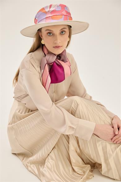 LALE TİVİL İPEK EŞARP 90*90 CM - FUŞYA