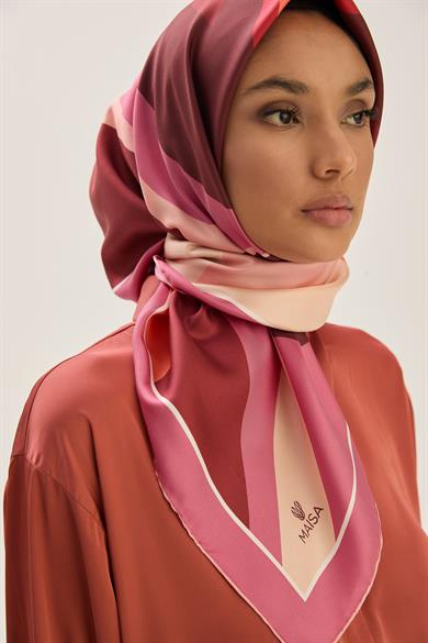 LALE TİVİL İPEK EŞARP 90*90 CM - GÜL KURUSU